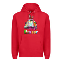 Red Bunny Happy Easter truck Premium Hoodie - CowGirlArtShop
