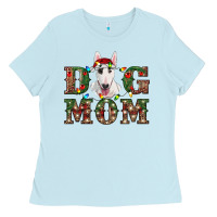 Baby Blue Christmas Dog Mom Bull Terrier Ladies Tee - RanaPortraitStore