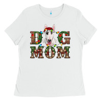 White Christmas Dog Mom Bull Terrier Ladies Tee - RanaPortraitStore