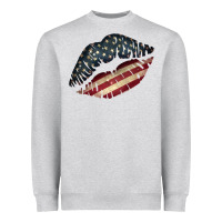 Heather Grey Vintage American Flag Lips Heavyweight Sweatshirt - Bettercallsaul