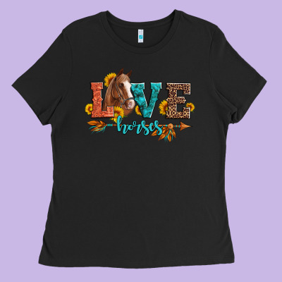 Love Horses  Leather Turquoise Leopard Ladies Tee Designed By Artiststas