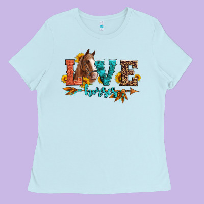 Love Horses  Leather Turquoise Leopard Ladies Tee Designed By Artiststas