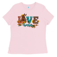 Bubblegum Pink love horses  leather turquoise leopard Ladies Tee - Artiststas