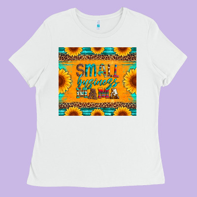 Small Business Mama Leopard Turquoise Aztec Serape Cowhide Sunflowers Ladies Tee Designed By Artiststas