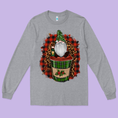 Gnomes With Coffee Christmas Long Sleeve Tee Designed By Ranaportraitstore