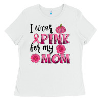 White i wear pink for my mom sunlower and pumpkin Ladies Tee - AdoDesignShop