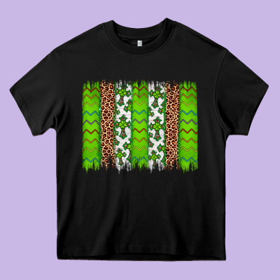 Western St. Patrick's Shamrock Cross Leopard Brushstroke Heavy Core Tee Designed By Artiststas