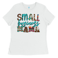 White small business mama leopard turquoise aztec serape cowhide Ladies Tee - Artiststas