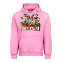 Fuchsia Pink Merry Christmas Goats Urban Hoodie - LillyAllenDesigns