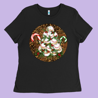 Merry Christmas Baseball Ladies Tee Designed By Ranaportraitstore