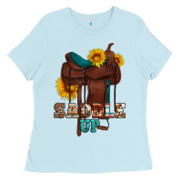 Baby Blue saddle up cowboy western sunflowers Ladies Tee - Artiststas