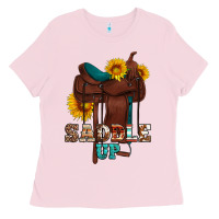 Bubblegum Pink saddle up cowboy western sunflowers Ladies Tee - Artiststas