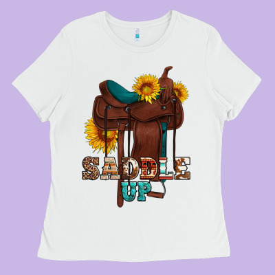 Saddle Up Cowboy Western Sunflowers Ladies Tee Designed By Artiststas