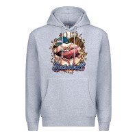Heather Grey Baseball lips Premium Hoodie - HowdyJamesFarm