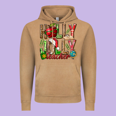 Holly Jolly Teacher Vintage Hoodie Designed By Nancycooperartshop