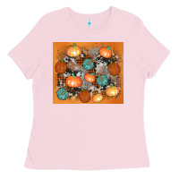 Bubblegum Pink cowhide pumpkin Ladies Tee - AdoDesignShop