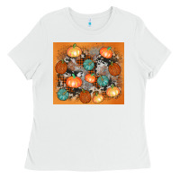 White cowhide pumpkin Ladies Tee - AdoDesignShop