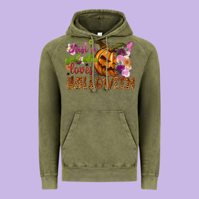 Just A Girl Who Loves Halloween Vintage Hoodie Designed By Nancycooperartshop