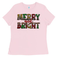 Bubblegum Pink merry and bright Ladies Tee - AdoDesignShop