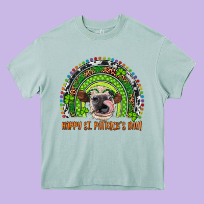 Western Happy St. Patrick's Day Cow Rainbow Heavy Core Tee Designed By Artiststas