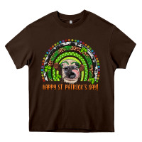Chocolate Brown Western Happy St. Patrick's Day Cow Rainbow Heavy Core Tee - Artiststas