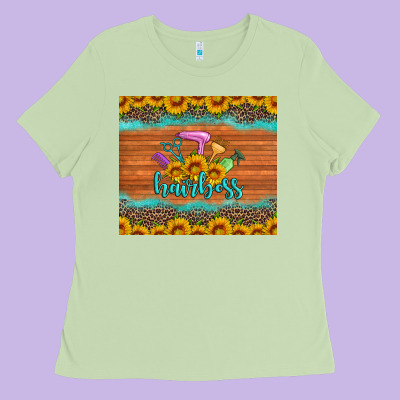 Hairboss 200z Skinny Sunflowers Leopard Hairdresser Ladies Tee Designed By Artiststas