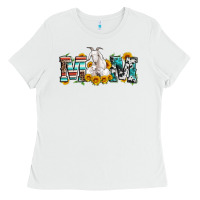 White goat mom serape leopard cowhide goat family Ladies Tee - Artiststas