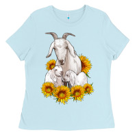 Baby Blue goat family with sunflowers Ladies Tee - Artiststas