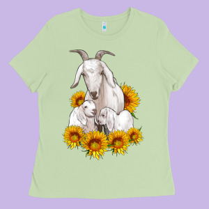 Goat Family With Sunflowers Ladies Tee Designed By Artiststas