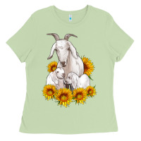 Matcha goat family with sunflowers Ladies Tee - Artiststas