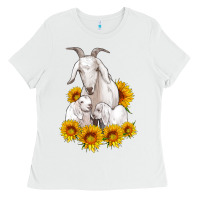 White goat family with sunflowers Ladies Tee - Artiststas