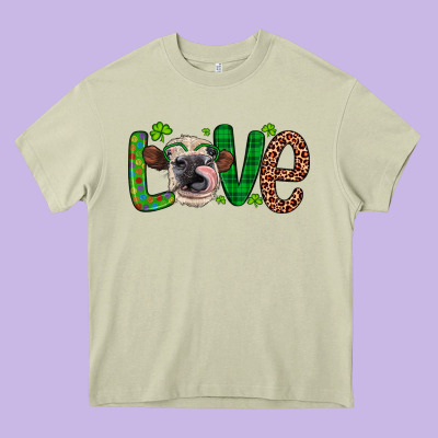 Western St. Patrick's Day Love Cow Heavy Core Tee Designed By Artiststas
