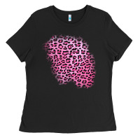 Black pink leopard patch Ladies Tee - AdoDesignShop