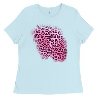 Baby Blue pink leopard patch Ladies Tee - AdoDesignShop