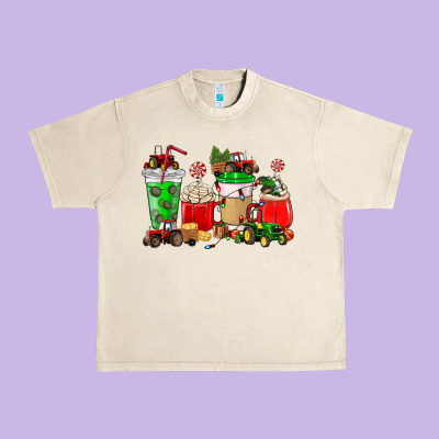 Christmas Tractor Coffee Cup Urban Heavy Tee Designed By Nancycooperartshop