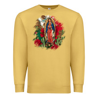 Antique Gold Our Lady Of Guadalupe Mexican Flag Cactus Roses Premium Sweatshirt - FaDigitalArtStudio