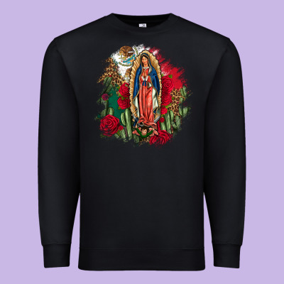 Our Lady Of Guadalupe Mexican Flag Cactus Roses Premium Sweatshirt Designed By Fadigitalartstudio