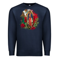 Navy Our Lady Of Guadalupe Mexican Flag Cactus Roses Premium Sweatshirt - FaDigitalArtStudio