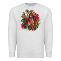 Oatmeal Heather Our Lady Of Guadalupe Mexican Flag Cactus Roses Premium Sweatshirt - FaDigitalArtStudio