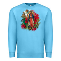 Ocean Blue Our Lady Of Guadalupe Mexican Flag Cactus Roses Premium Sweatshirt - FaDigitalArtStudio