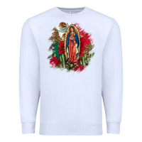 White Our Lady Of Guadalupe Mexican Flag Cactus Roses Premium Sweatshirt - FaDigitalArtStudio
