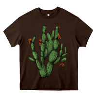 Chocolate Brown cactus with flowers Heavy Core Tee - AdoDesignShop