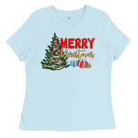 Baby Blue merry christmas tree Ladies Tee - AdoDesignShop