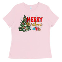 Bubblegum Pink merry christmas tree Ladies Tee - AdoDesignShop