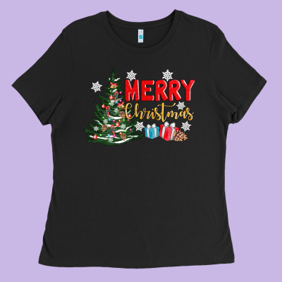 Merry Christmas Tree Ladies Tee Designed By Adodesignshop