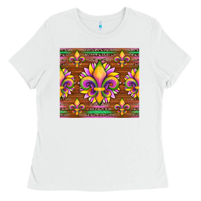 Mardi Gras Sunflowers Fleur, De Lis Glitter Leopard Background Ladies Tee by Artiststas | Teevron