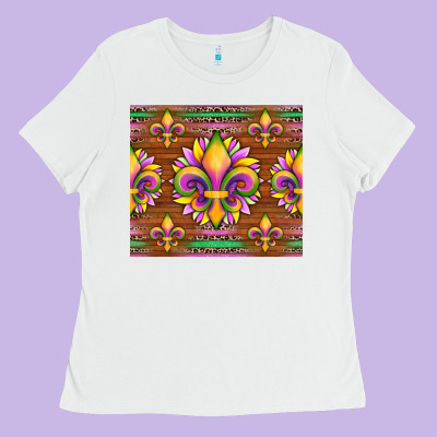 Mardi Gras Sunflowers Fleur, De Lis Glitter Leopard Background Ladies Tee Designed By Artiststas