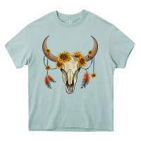 Arona bull skull sunflowers and feathers Heavy Core Tee - AdoDesignShop