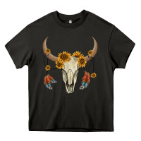 Asphalt bull skull sunflowers and feathers Heavy Core Tee - AdoDesignShop