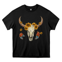 Black bull skull sunflowers and feathers Heavy Core Tee - AdoDesignShop